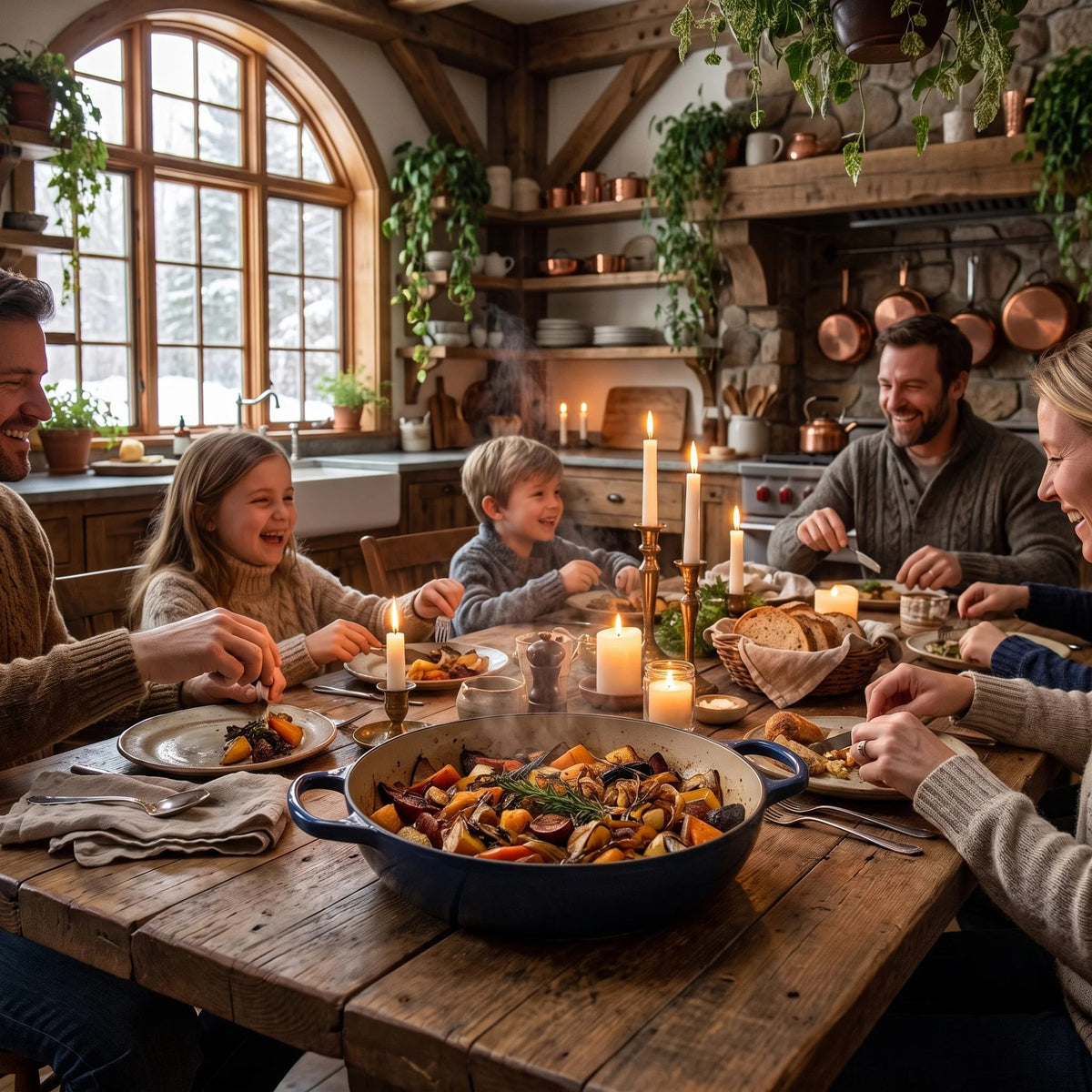 A meal cooked in Castmoor cookware served at the table