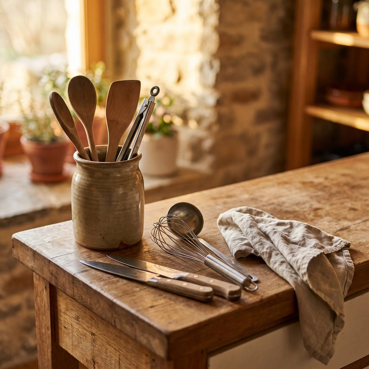 Wooden cooking utensils and knives in a Castmoor kitchen